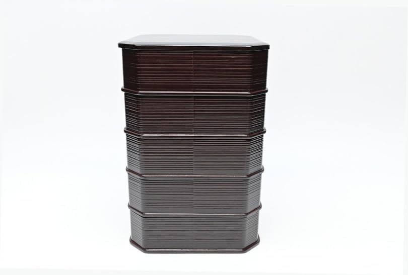 縁高重 茶道具 重箱 ヘギ目 溜塗五段 懐石道具 木製 菓子器 紙箱